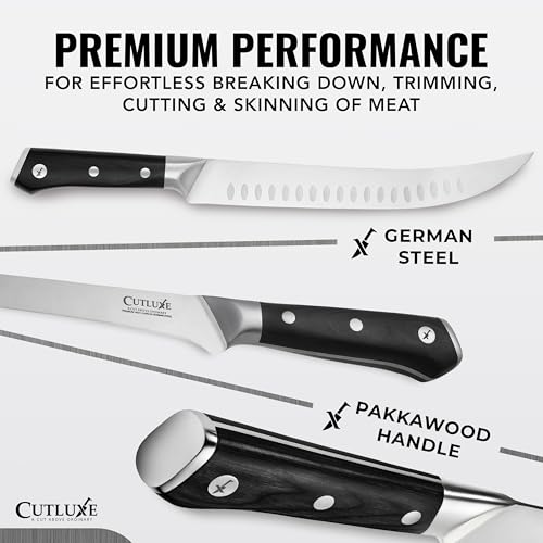 Cutluxe Butcher Carving Set – Cimeter Breaking & Boning Knives for Meat Cutting – Professional Knife, Razor Sharp German Steel, Full Tang, Ergonomic, Butcher Knives for BBQ – Artisan Series - Image 2