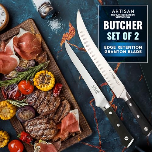 Cutluxe Butcher Carving Set – Cimeter Breaking & Boning Knives for Meat Cutting – Professional Knife, Razor Sharp German Steel, Full Tang, Ergonomic, Butcher Knives for BBQ – Artisan Series - Image 3