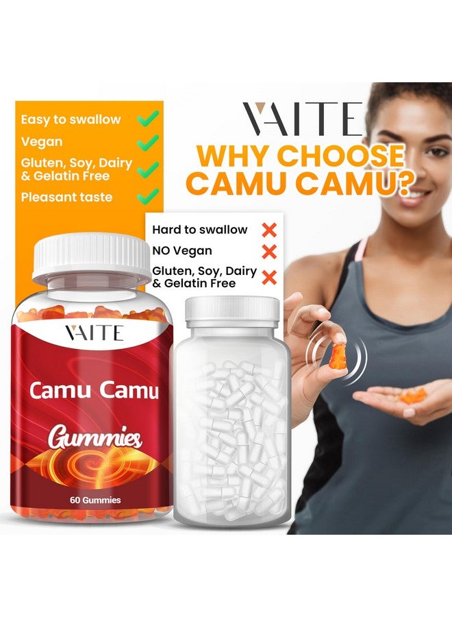 VAITE جواهر كامو كامو فيتامين سي للبشرة والشعر - مكمل غني بمضادات الأكسدة، نباتي، خالي من الغلوتين لدعم المناعة، وزيادة الطاقة، والكولاجين - 60 حبة للمستخدمين النشطين من الرجال والنساء - Image 5