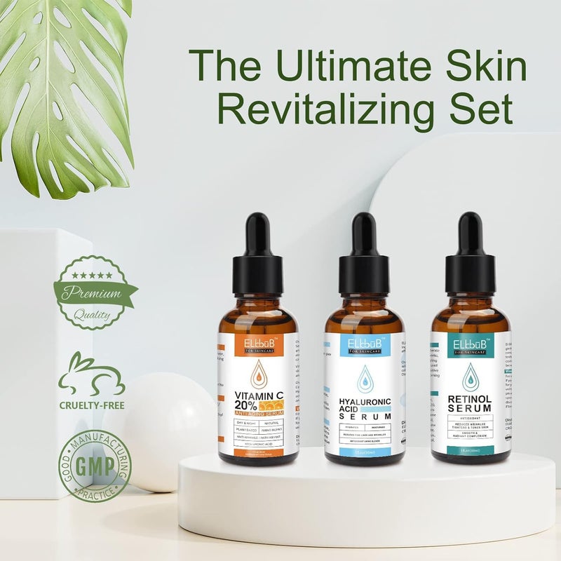 ELBBUB Age Defying Facial Serum 3 Pack, Vitamin C Serum, Retinol Serum and Hyaluronic Acid Serum For Anti Aging & Wrinkle - Boost Skin Collagen,Hydrate & Plump Skin - Image 2