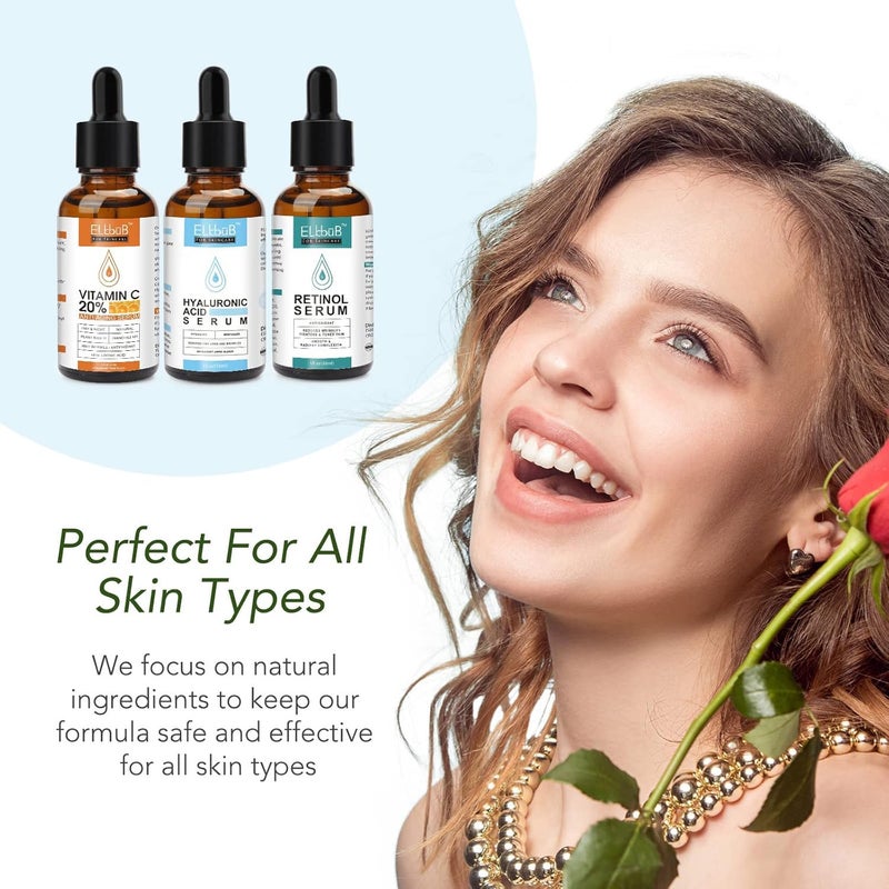 ELBBUB Age Defying Facial Serum 3 Pack, Vitamin C Serum, Retinol Serum and Hyaluronic Acid Serum For Anti Aging & Wrinkle - Boost Skin Collagen,Hydrate & Plump Skin - Image 5