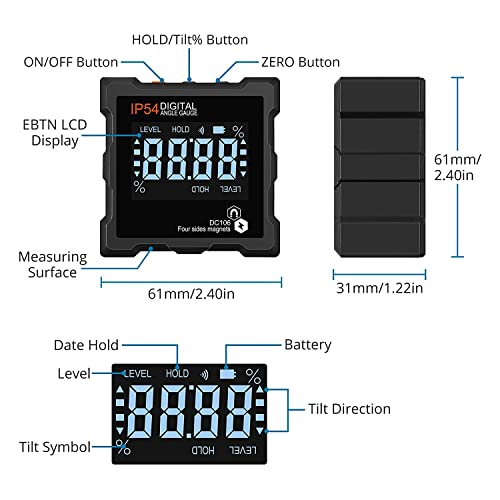 amiciSense Digital Protractor, Magnetic Level Box Angle Measuring Gauge Inclinometer with 4-Magnetic Sides and 2xAAA Battery - Image 3