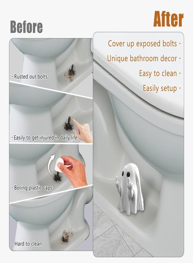 Arxonis 2 Pcs Ghost Toilet Bolt Covers Decorative Toilet Screw Cover Caps, Toilet Caps for Bottom of Toilet, Cute Toilet Bowl Bolt Covers for Bathroom Decor, Easy to Install (White) - Image 2