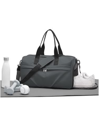 livbote Gym Duffle Bag with Shoe Compartment for Women Men Sports Workout Carry on Weekend Overnight Bag Grey - Image 3