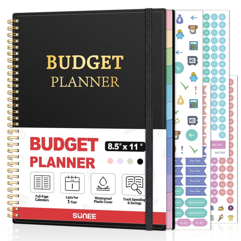 SUNEE Budget Planner - Monthly Budget Book with Expense Tracker Notebook, A4(8.5" x 11") Undated 12 Month Bill Organizer & Finance Planner to Manage Your Money, Account Book to Manage Your Finances, Black - Image 1