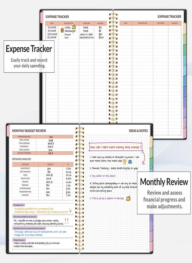 SUNEE Budget Planner - Monthly Budget Book with Expense Tracker Notebook, A4(8.5" x 11") Undated 12 Month Bill Organizer & Finance Planner to Manage Your Money, Account Book to Manage Your Finances, Black - Image 4