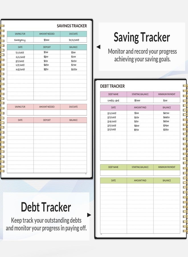 SUNEE Budget Planner - Monthly Budget Book with Expense Tracker Notebook, A4(8.5" x 11") Undated 12 Month Bill Organizer & Finance Planner to Manage Your Money, Account Book to Manage Your Finances, Black - Image 5