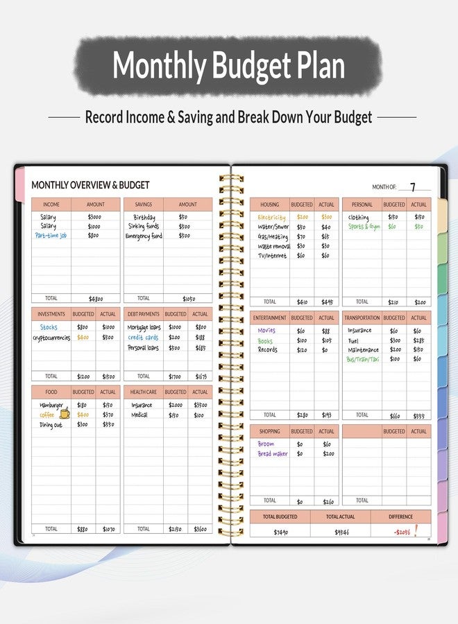 SUNEE Budget Planner - Monthly Budget Book with Expense Tracker Notebook, A4(8.5" x 11") Undated 12 Month Bill Organizer & Finance Planner to Manage Your Money, Account Book to Manage Your Finances, Black - Image 3