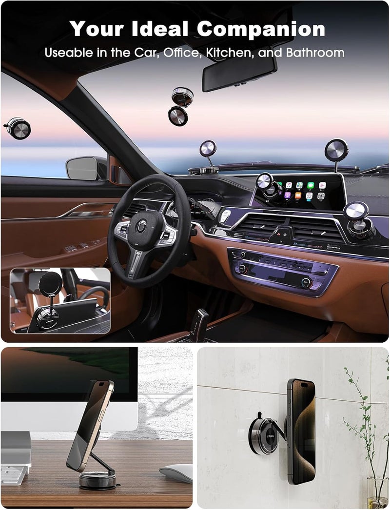 Juformin All-Metal Car Vacuum Magnetic Phone Holder - 360° Adjustable, Gunmetal Gray - Image 2