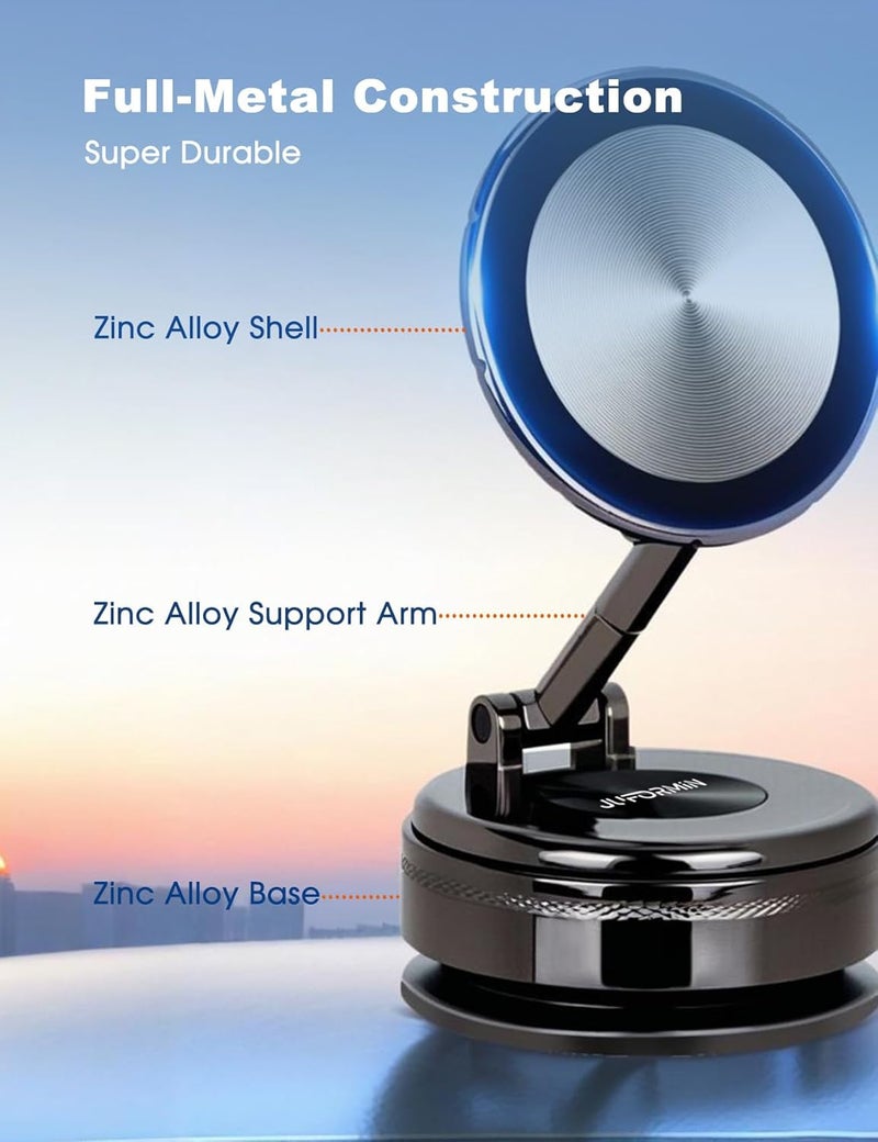 Juformin All-Metal Car Vacuum Magnetic Phone Holder - 360° Adjustable, Gunmetal Gray - Image 3