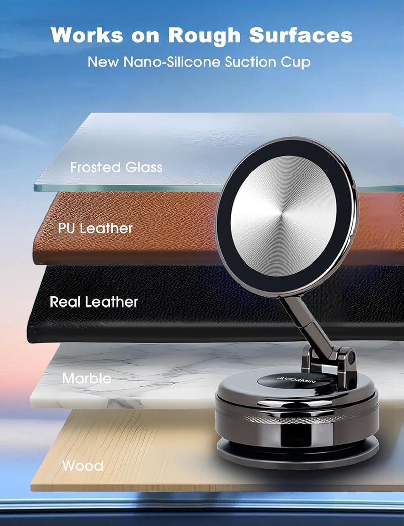Juformin All-Metal Car Vacuum Magnetic Phone Holder - 360° Adjustable, Gunmetal Gray - Image 4