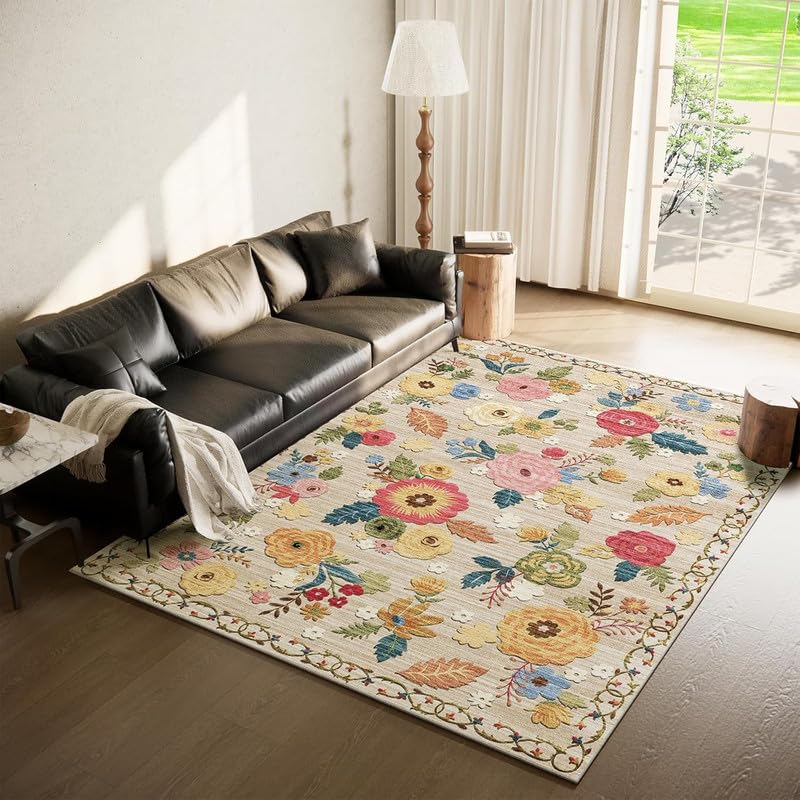 palohom 6x9 Area Rugs for Living Room: Washable Bedroom Rug Non Slip Low Pile Soft Faux Wool Non Shedding Distressed Vintage Boho Large Carpet for Dining Room Under Table Kitchen Nursery Entryway Farmhouse - Image 1