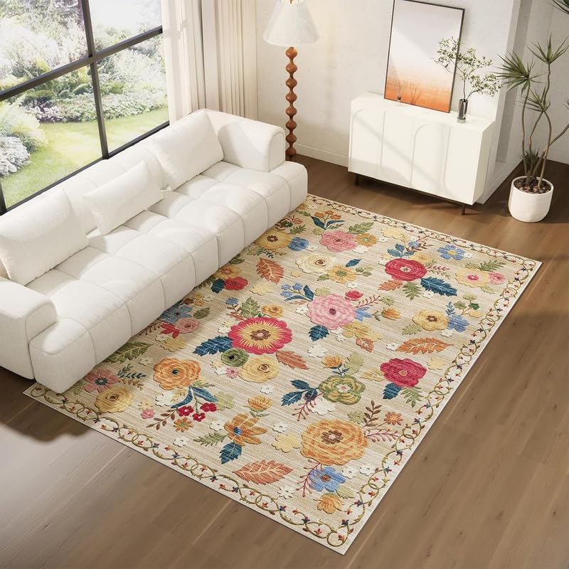 palohom 6x9 Area Rugs for Living Room: Washable Bedroom Rug Non Slip Low Pile Soft Faux Wool Non Shedding Distressed Vintage Boho Large Carpet for Dining Room Under Table Kitchen Nursery Entryway Farmhouse - Image 5