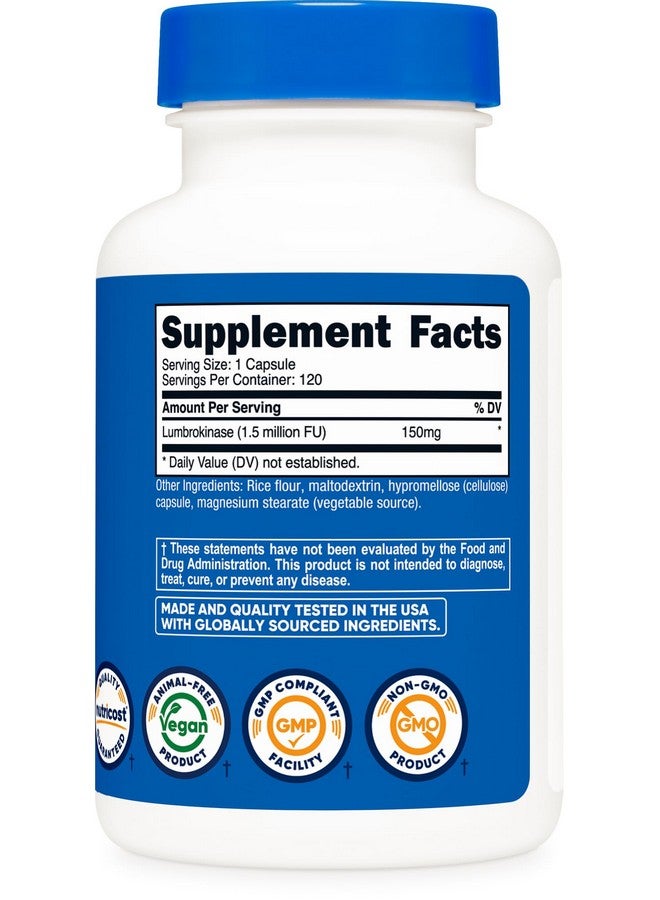 Nutricost كبسولات نوتريكوست لومبروكيناز 150 ملغ (120 كبسولة) - خالية من الغلوتين، نباتية، خالية من الكائنات المعدلة وراثيًا - Image 5