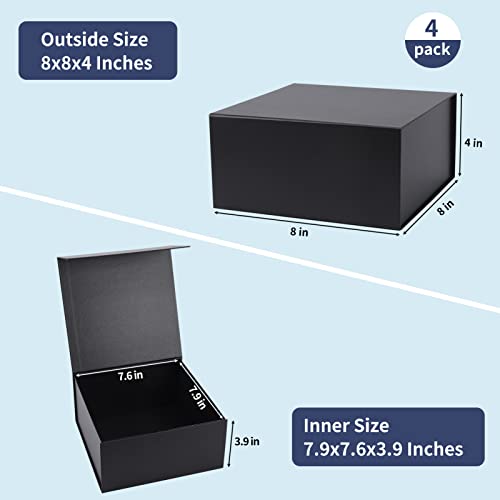 Giftgarden 4Pack 8x8x4 Black Gift Boxes with Magnetic Lids Square Collapsible Gift Wrap Box Magnet Clourse for Presents Mothers Day Birthday Wedding Bridesmaid Groomsman Proposal Box - Image 5