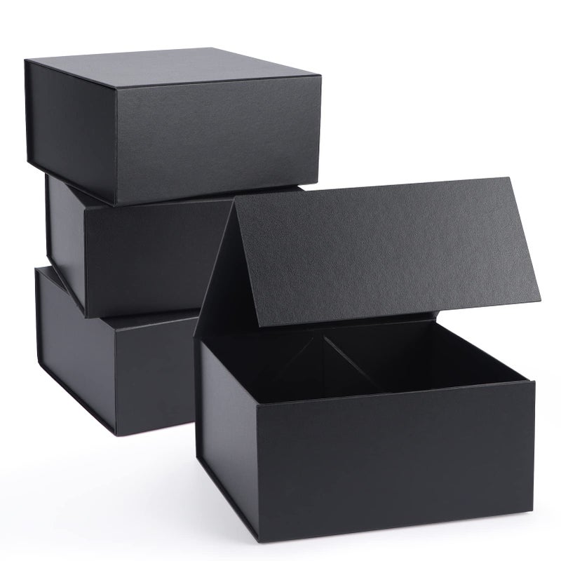 Giftgarden 4Pack 8x8x4 Black Gift Boxes with Magnetic Lids Square Collapsible Gift Wrap Box Magnet Clourse for Presents Mothers Day Birthday Wedding Bridesmaid Groomsman Proposal Box - Image 3