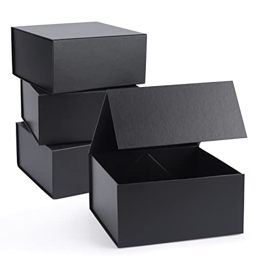 Giftgarden 4Pack 8x8x4 Black Gift Boxes with Magnetic Lids Square Collapsible Gift Wrap Box Magnet Clourse for Presents Mothers Day Birthday Wedding Bridesmaid Groomsman Proposal Box - Image 2