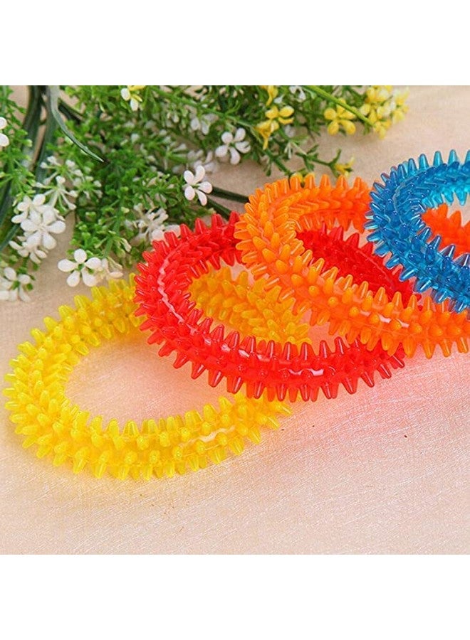 Non-Toxic Soft Natural Rubber Squeaky Ring Spike Chew Toys Aggressive Chewers Dental Teething Cleaning Toy - Multicolor - Image 1