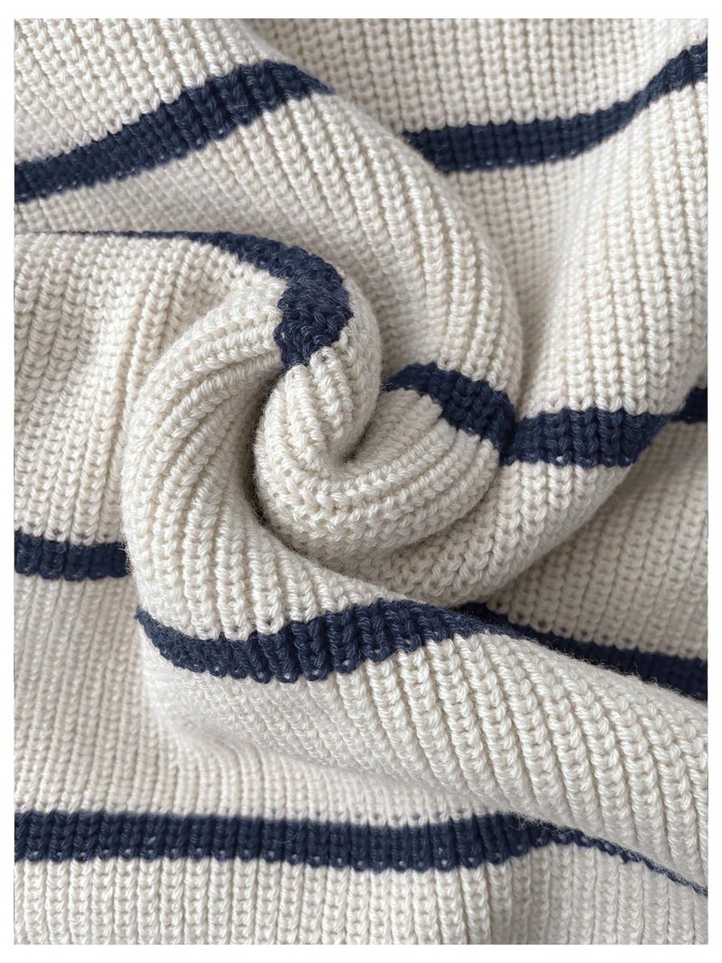 Floerns Women's Collared Striped Sweaters Preppy Oversized Knit Fall Pullover Sweater S - Image 5
