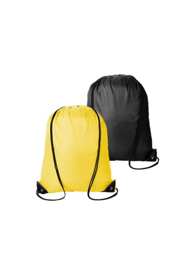 Duomama 2 Pack Drawstring Backpack Bags Black & Yellow Sports Cinch Sack, Gym Bag, Swimming String Bags, Bulk Drawstring Backpack for Outdoor & Travel Use