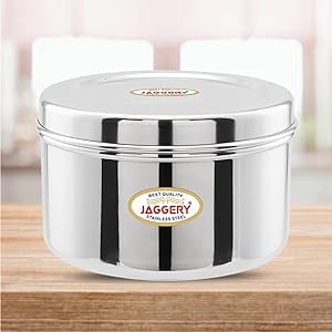 JAGGERY Brand Heavy Gauge Stainless Steel ContainerStorage BoxDeep Betha DabbaGrocery CanisterMultipurpose Dibba Capacity 4800Ml Pack Of 1Pc For LadduPapadChipsIdli Silver - Image 5