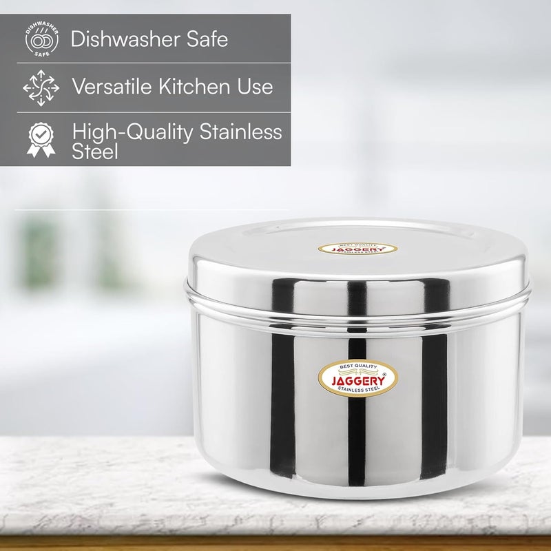 JAGGERY Brand Heavy Gauge Stainless Steel ContainerStorage BoxDeep Betha DabbaGrocery CanisterMultipurpose Dibba Capacity 4800Ml Pack Of 1Pc For LadduPapadChipsIdli Silver - Image 4