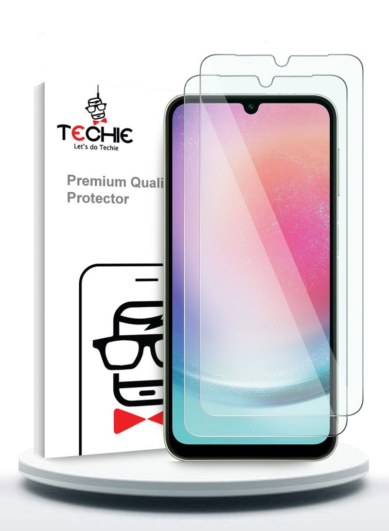 Techie 2 قطع واقي شاشة زجاجي مقسى HD لجهاز سامسونج جالاكسي A24 - مضاد للانعكاس ومضاد للفقاعات بصلابة 9H وسمك 0.33 مم وحواف مدورة وسهولة في التركيب - Image 1