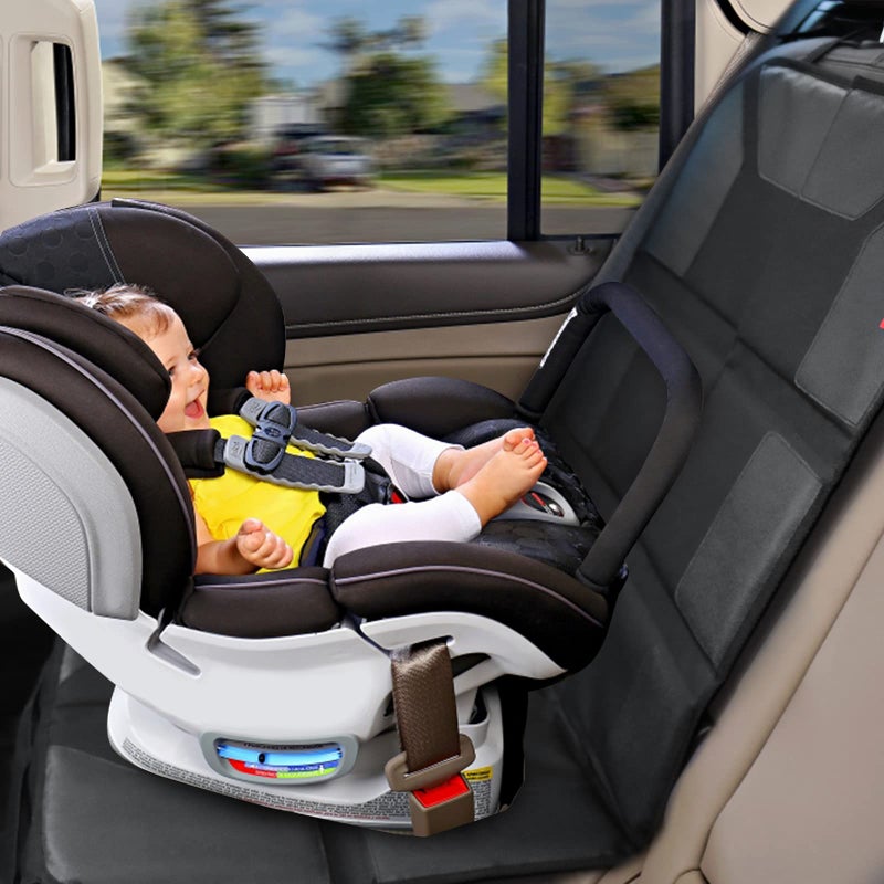 Kaiphy Car Seat Protector with Thick Padding + XL Large Car Seat Cover for Child Car seat, Eco Friendly Waterproof & Durable Fabric + 2 Storage Pockets Protect Fabric or Leather Seats 2Pack (Black) - Image 4