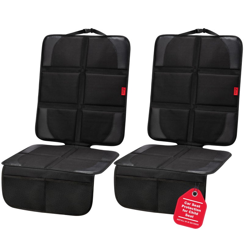Kaiphy Car Seat Protector with Thick Padding + XL Large Car Seat Cover for Child Car seat, Eco Friendly Waterproof & Durable Fabric + 2 Storage Pockets Protect Fabric or Leather Seats 2Pack (Black) - Image 1