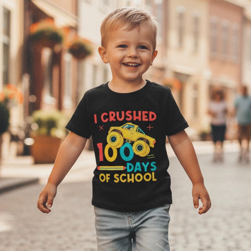 Douhoow Boys 100 Days of School Shirt Letter Print Short Sleeve Toddler Boy Tshirts 100th Day of School Shirt for Kids (Black A, 6-7 Years) - Image 5