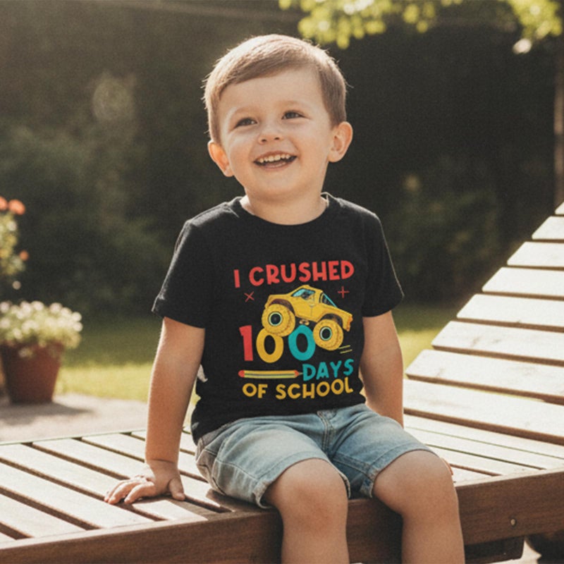 Douhoow Boys 100 Days of School Shirt Letter Print Short Sleeve Toddler Boy Tshirts 100th Day of School Shirt for Kids (Black A, 6-7 Years) - Image 2
