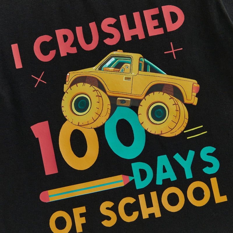 Douhoow Boys 100 Days of School Shirt Letter Print Short Sleeve Toddler Boy Tshirts 100th Day of School Shirt for Kids (Black A, 6-7 Years) - Image 4