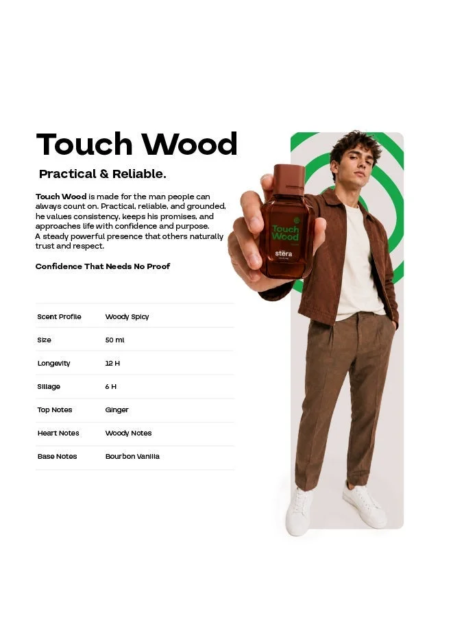 Stera Perfume TOUCH WOOD Perfume For Men | Eau De Parfum - 50ml | Long Lasting Woody Spicy Scent | Premium Quality Travel Size Men's Fragrance