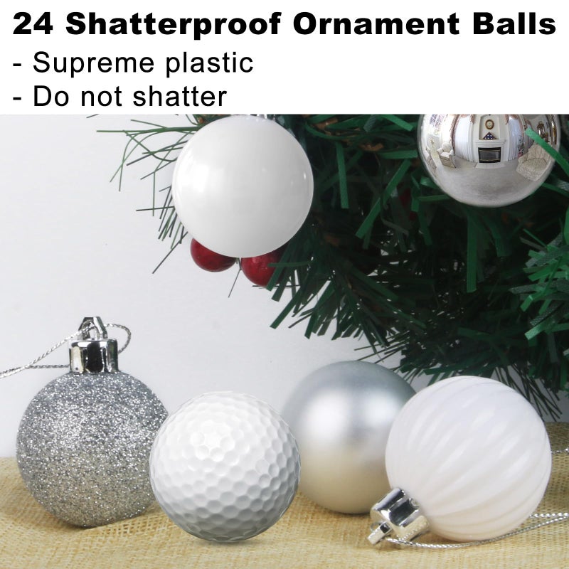 GameXcel White & Silver 1.6"" Small Christmas Balls Christmas Tree Decoration Ornaments Shatterproof Hanging Balls for Birthday Halloween Holiday Wedding Decorations Set of 24pcs - Image 3