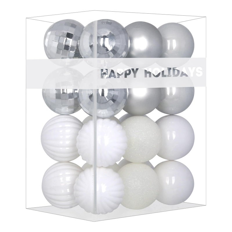 GameXcel White & Silver 1.6"" Small Christmas Balls Christmas Tree Decoration Ornaments Shatterproof Hanging Balls for Birthday Halloween Holiday Wedding Decorations Set of 24pcs - Image 1