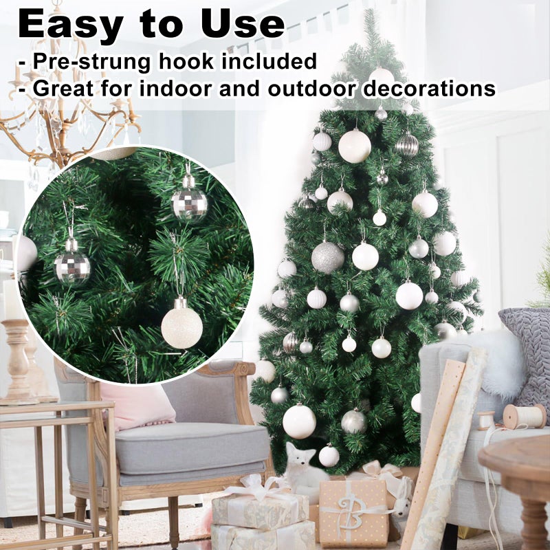 GameXcel White & Silver 1.6"" Small Christmas Balls Christmas Tree Decoration Ornaments Shatterproof Hanging Balls for Birthday Halloween Holiday Wedding Decorations Set of 24pcs - Image 5