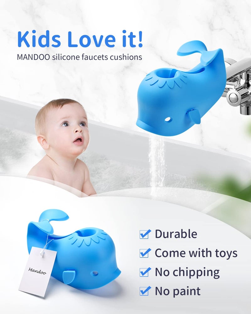 Mandoo Faucet Cover Bathtub Baby, Bath Spout Cover for Baby, Bath Faucet Cover for Kids, Tub Spout Cover Bathtub Faucet Cover Kids Safety, Protection Baby Universal Bath Silicone Toys Whale Blue - Image 3