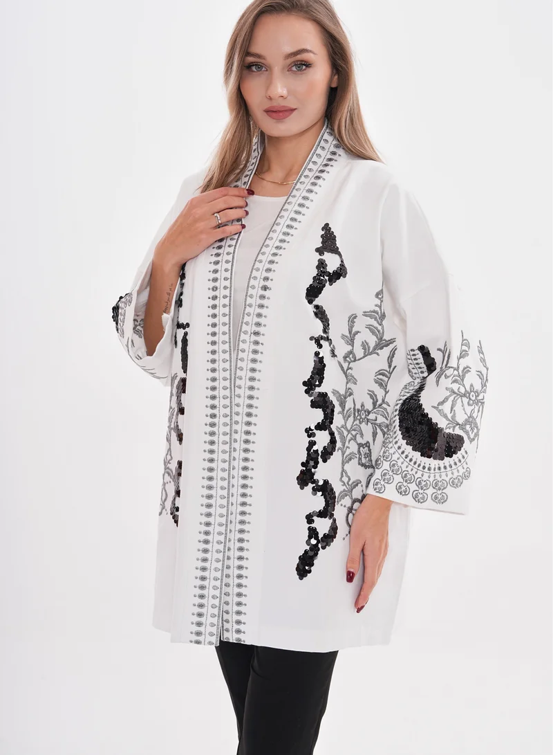 Marvella By Rasha Kimono with Black Embellished Details