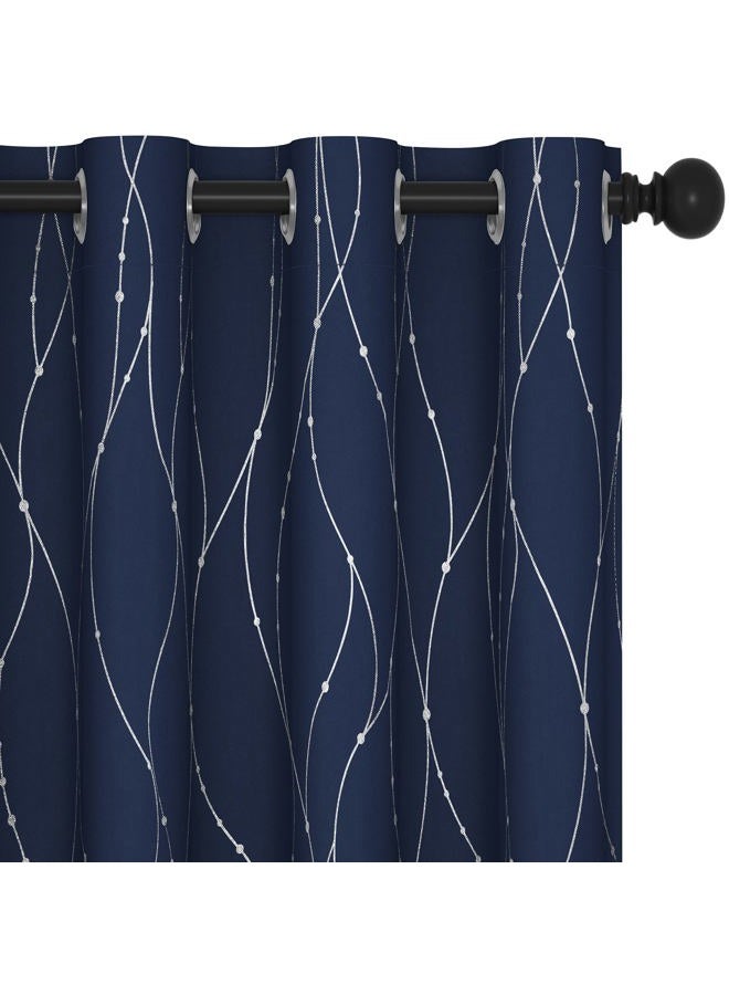 Deconovo Blackout Grommet Silver Pattern Printed Curtains, Navy Blue, 52W x 84L - Image 1
