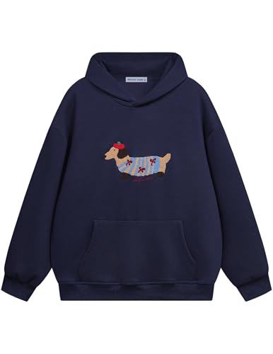 Aelfric Eden Cartoon Dog Hoodie Couple Hooded Sweatshirt Long Sleeve Pullover Oversized Hoodies 2025 Outfits Navy Blue - Image 1