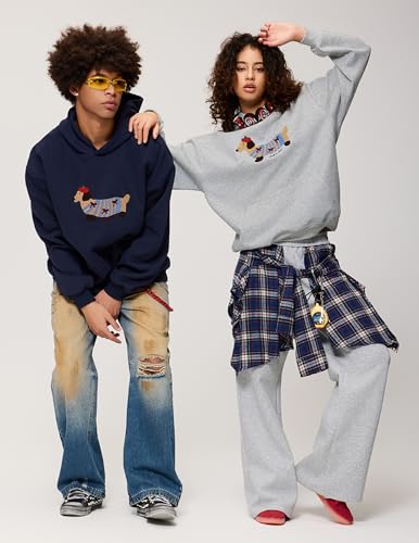 Aelfric Eden Cartoon Dog Hoodie Couple Hooded Sweatshirt Long Sleeve Pullover Oversized Hoodies 2025 Outfits Navy Blue - Image 2