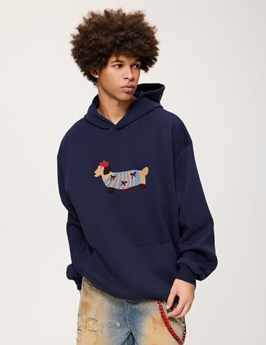 Aelfric Eden Cartoon Dog Hoodie Couple Hooded Sweatshirt Long Sleeve Pullover Oversized Hoodies 2025 Outfits Navy Blue - Image 3
