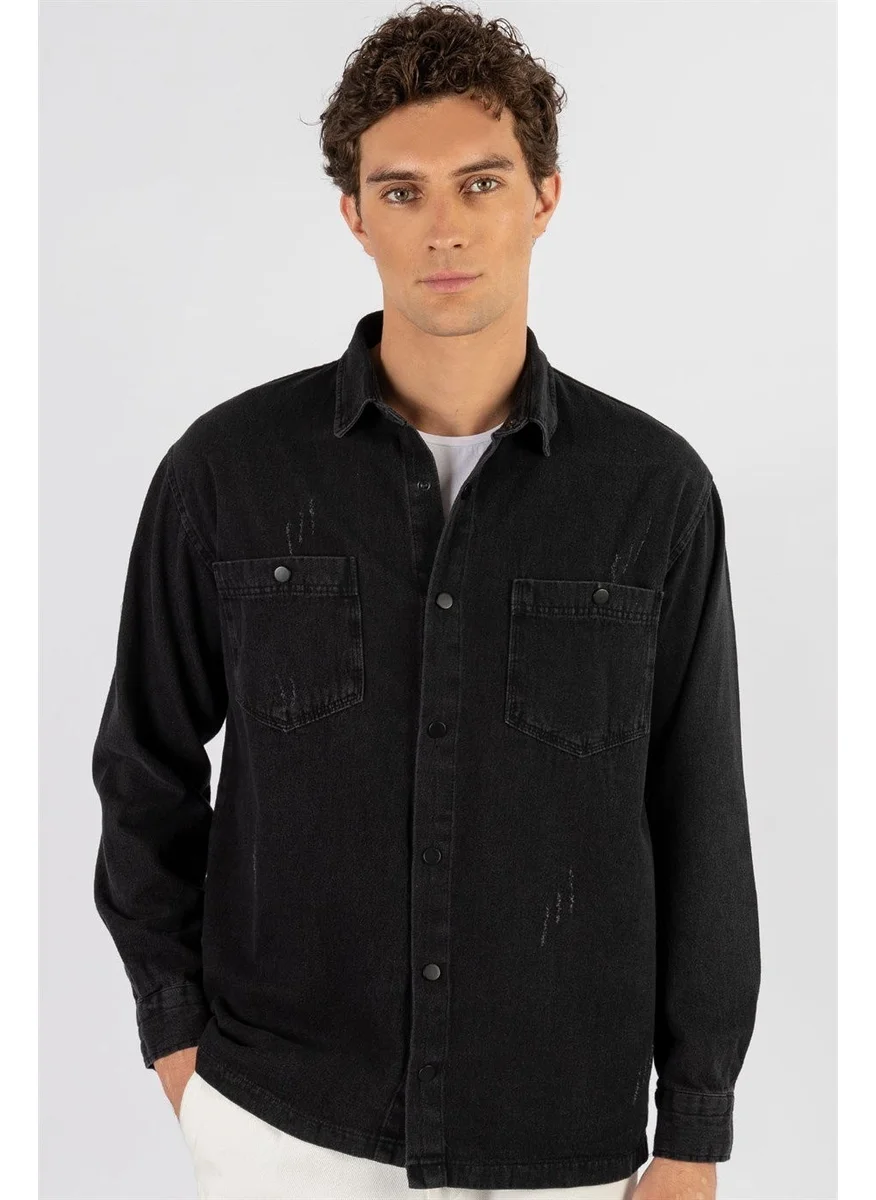 Tudors Relax Fit Comfortable Fit Long Sleeve Antique Black Denim Men's Shirt