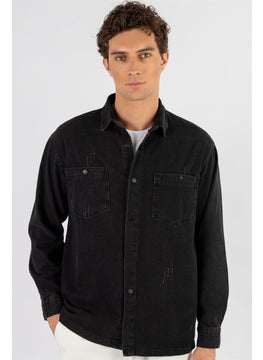 Tudors Relax Fit Comfortable Fit Long Sleeve Antique Black Denim Men's Shirt  - Image 1