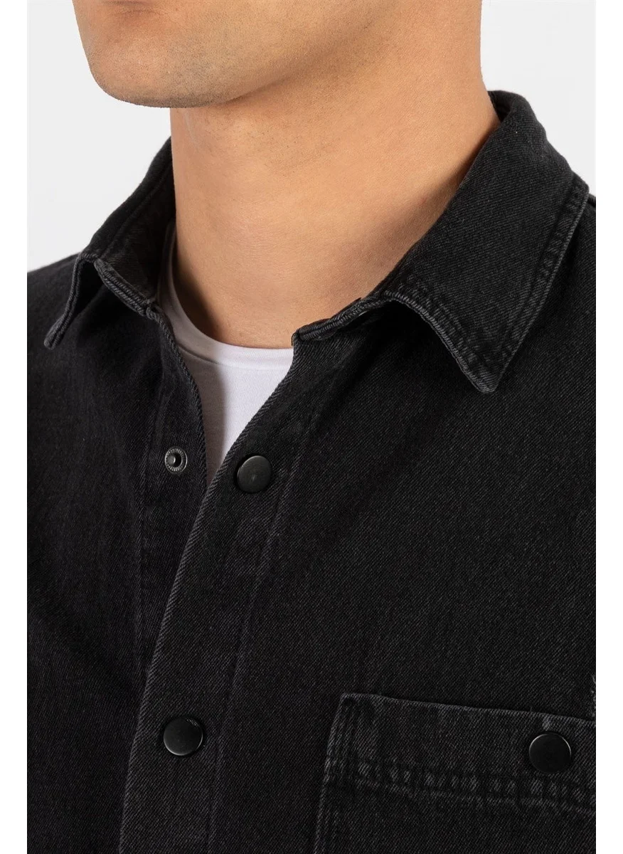 Tudors Relax Fit Comfortable Fit Long Sleeve Antique Black Denim Men's Shirt