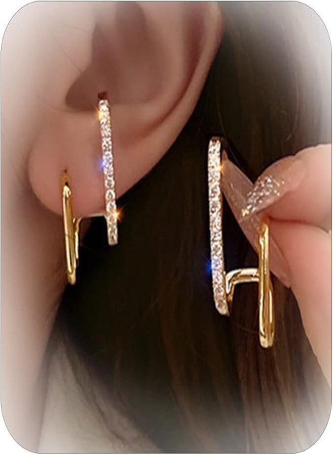 الريجالو أقراط El Regalo CZ Claw Double Hoop - أقراط ذهبية للأذن ذات ثقب واحد، أقراط Huggie Stud للنساء (ذهبي) - Image 2