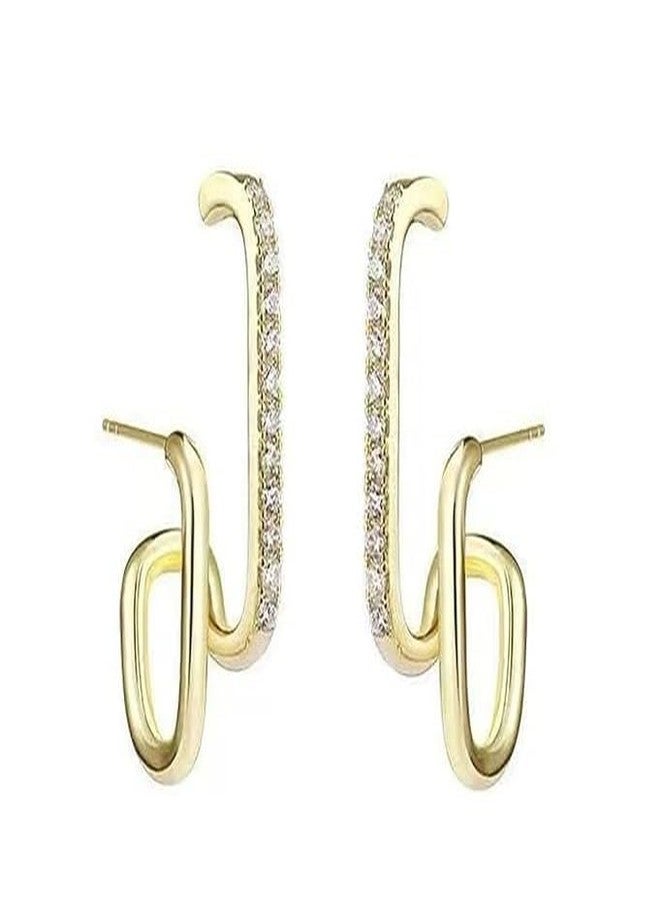 الريجالو أقراط El Regalo CZ Claw Double Hoop - أقراط ذهبية للأذن ذات ثقب واحد، أقراط Huggie Stud للنساء (ذهبي) - Image 1