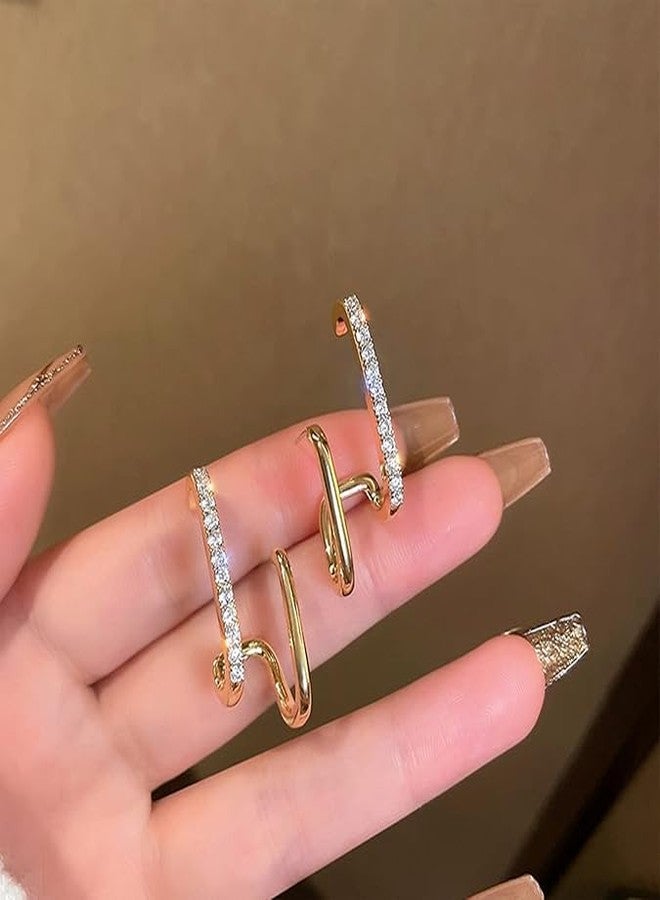 الريجالو أقراط El Regalo CZ Claw Double Hoop - أقراط ذهبية للأذن ذات ثقب واحد، أقراط Huggie Stud للنساء (ذهبي) - Image 4