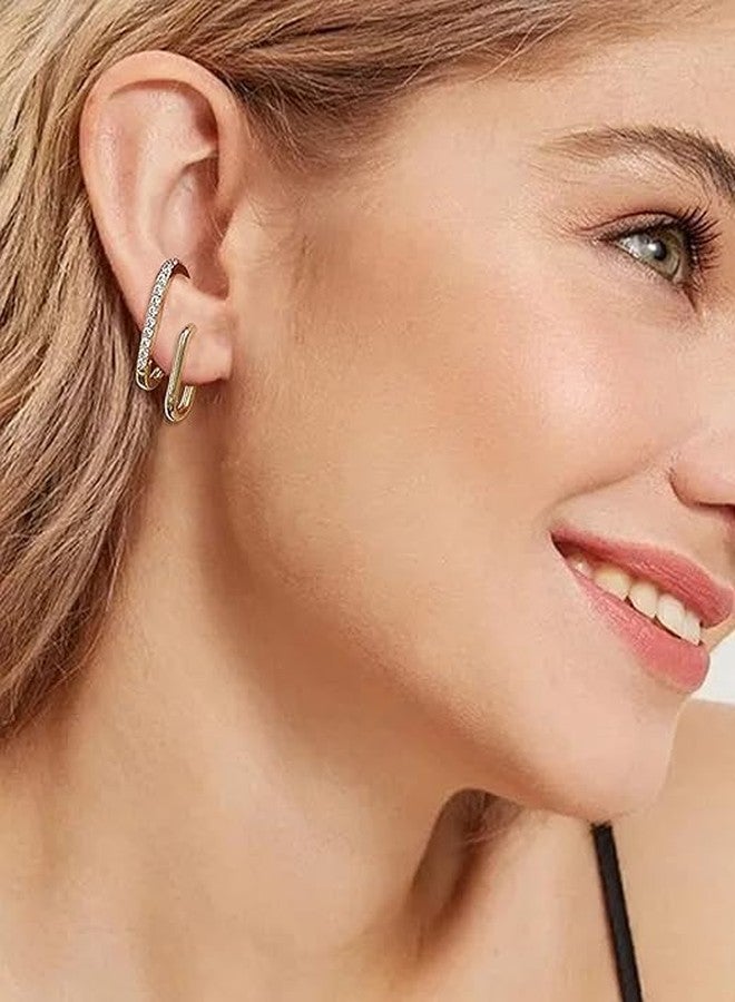 الريجالو أقراط El Regalo CZ Claw Double Hoop - أقراط ذهبية للأذن ذات ثقب واحد، أقراط Huggie Stud للنساء (ذهبي) - Image 5