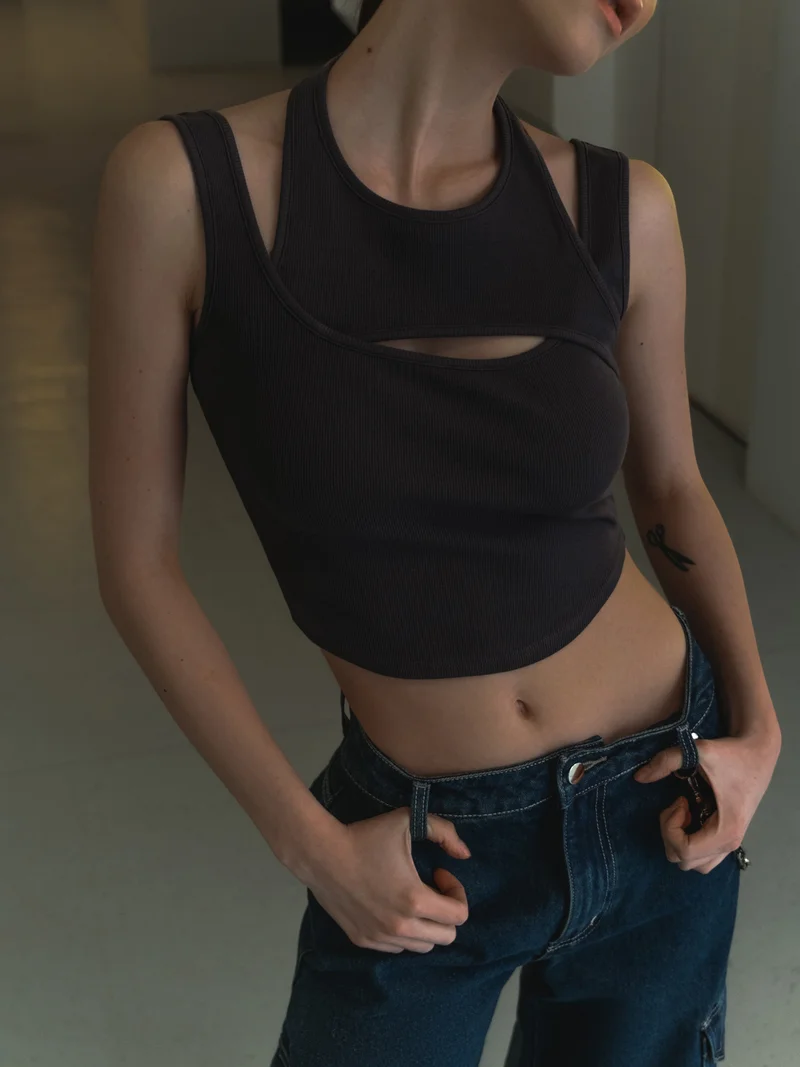 Lichi Cropped dual jersey top